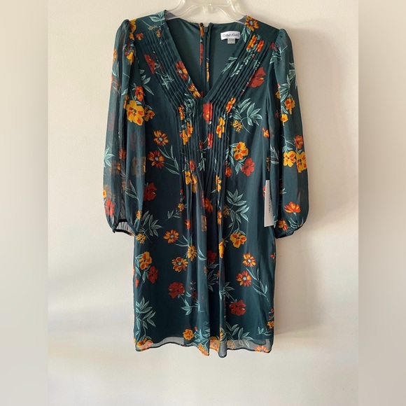 Green Floral Print Multicolor Calvin Klein Shift Dress - Picture 4 of 6